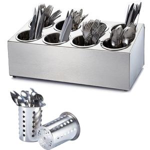 Commercial Utensil Holder for Kitchen Counter, Silverware Organizer 8 Cups Large Utensil Holder Stainless Steel for Restaurant, Metal Utensil Caddy Cutlery Organizer for Countertop, Silver