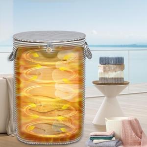 38L Foldable Towel Warmer Bucket,Heated Towel Warmers for Bathroom,Travel & Outdoors, 4 Heat Settings, Auto Shut Off,360 Ring Heating,Waterproof Fabric,Fits Oversized Towels, Robes, Blankets (Large, Gray Stripes)