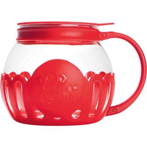 Ecolution Patented Micro-Pop Microwave Popcorn Popper with Temperature Safe Glass, 3-in-1 Lid Measures Kernels and Melts Butter, Made Without BPA, Dishwasher Safe, 1.5-Quart, Red