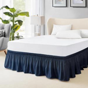 FreshCulture Full Bed Skirt, Elastic Wrap Around Bed Skirt Full Bed, Easy Fit with 15-Inch Tailored Drop, Hotel Quality Dust Ruffle for Full Size Bed, Bed Skirt Full Size (Navy Blue)