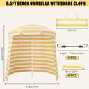 6.5 ft Beach Umbrella for Sand Portable Yellow White Sun Protection Umbrella UV 50+ Large Heavy Duty Folding Wind Resistant Beach Sunshade with Carry Bag for Summer Pool Patio Outdoor