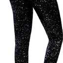 Sparkly Leggings for Women, High Waisted Starry Sky Print Sparkle Pants, Casual Stretch Skinny Legging for Party Holiday (M)