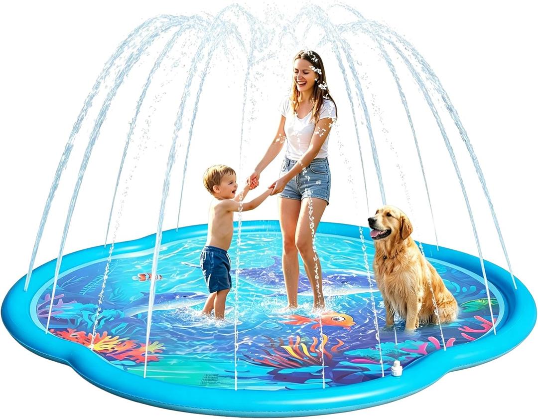 Splash Pad Sprinkler for Kids & Dog, 75" Round Sea World Splash Pad for Toddler 1-3, Thicken Outdoor Water Toy Play Mat for Children, Backyard Inflatable Sprinkler Shallow Pool Fountain Pad