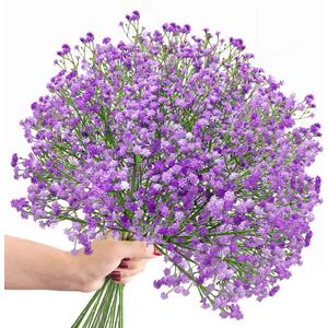 Babys Breath Artificial Flowers, Fake Gypsophila Babies Breath Real Touch Flowers for Wedding, Bouquet Floral Arrangement Party Home Decor Garden Decoration (24pcs, Purple)
