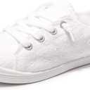 Women's Slip On Canvas Sneaker Low Top Casual Walking Shoes Classic Comfort Flat Fashion Sneakers (8, White Dot)