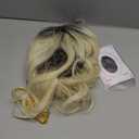 Karlery Adult Men 70s 80s Rocker Mullet Long Wave Beige Blonde Dark Root Mutsache Wig with 6 Earrings and Golden Necklace Halloween Costume Cosplay Wig