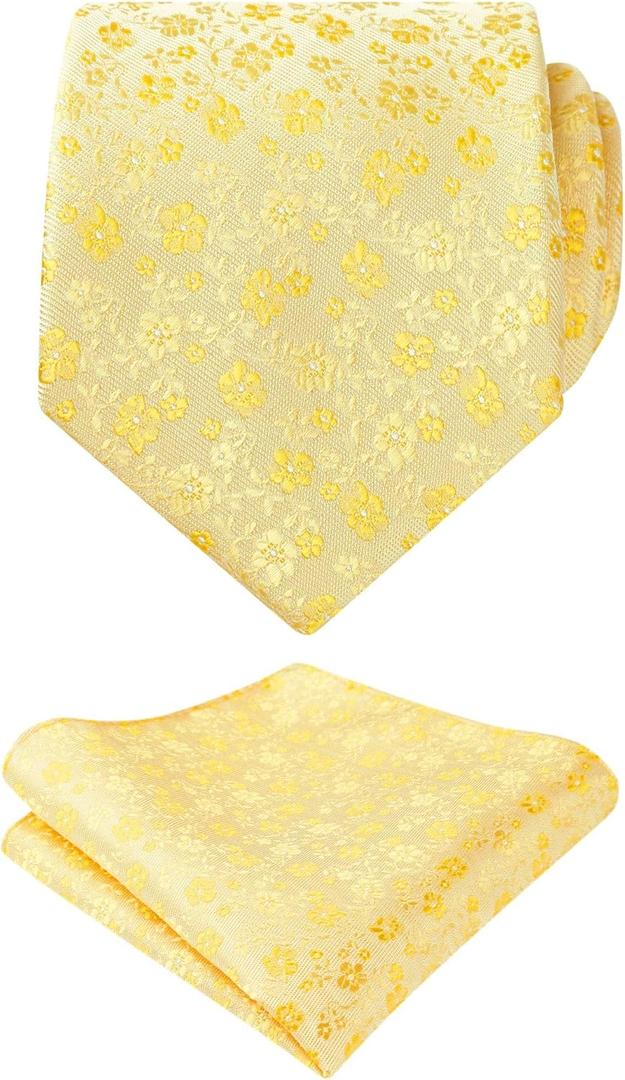 Alizeal Mens 3.15inches Exquisite Floral Tie with Small Flower Printed Pocket Square