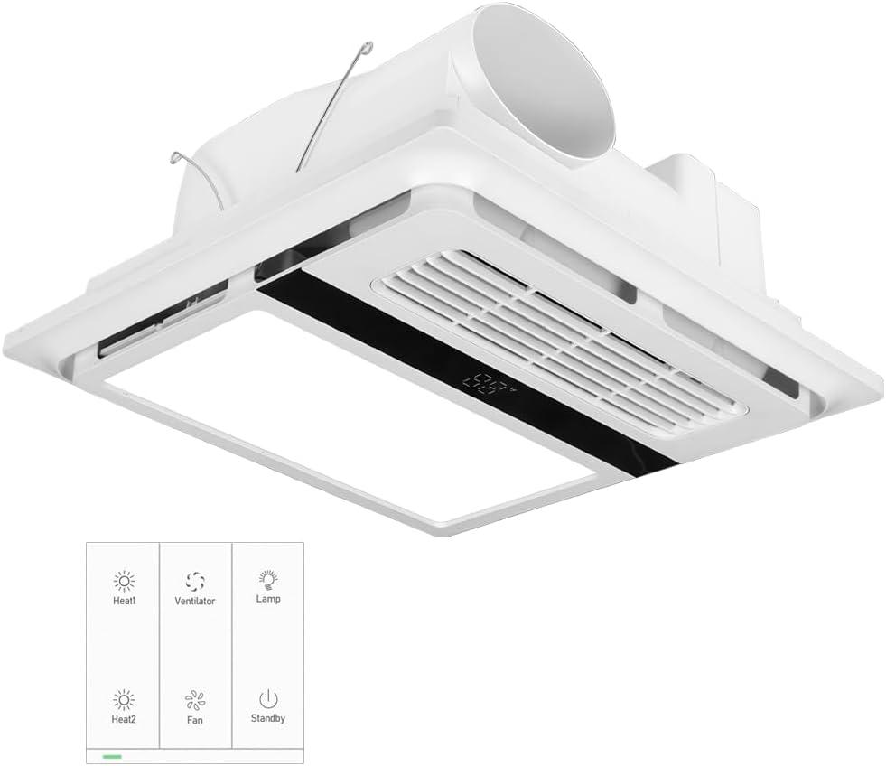 All-in-One Bathroom Heater Fan with Light | 1800W Rapid Heat, Whisper-Quiet Design, Easy Install | Ceiling Mounted Bath Heater with Remote & Exhaust Fan, 12-inch