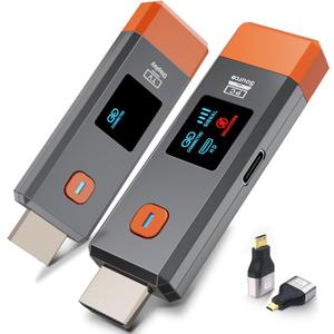 Wireless HDMI Transmitter and Receiver 328ft/100m Extender 4K Decode Input 1080P Output Plug&Play Portable 2.4G/5.8G for Video and Audio to Monitor from PC/Projector/TV Box,with LED Display (Orange)