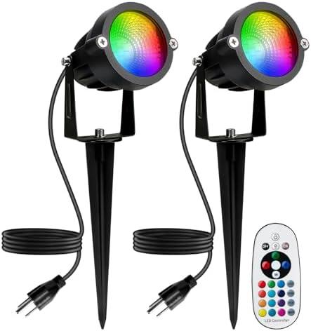 BeeLinks Halloween Christmas Spotlight Outdoor: 12W RGBW LED Spot Lights Outdoor with 16 Color Changing for Yard Garden Decor | 2 Pack of IP65 Waterproof 120V Plug in Landscape Lighting with Remote