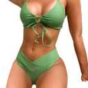 Meetall Women's High Cut String Triangle Bikini Set Swimsuits Sexy Bathing Suits 2 Piece (Large, Green)