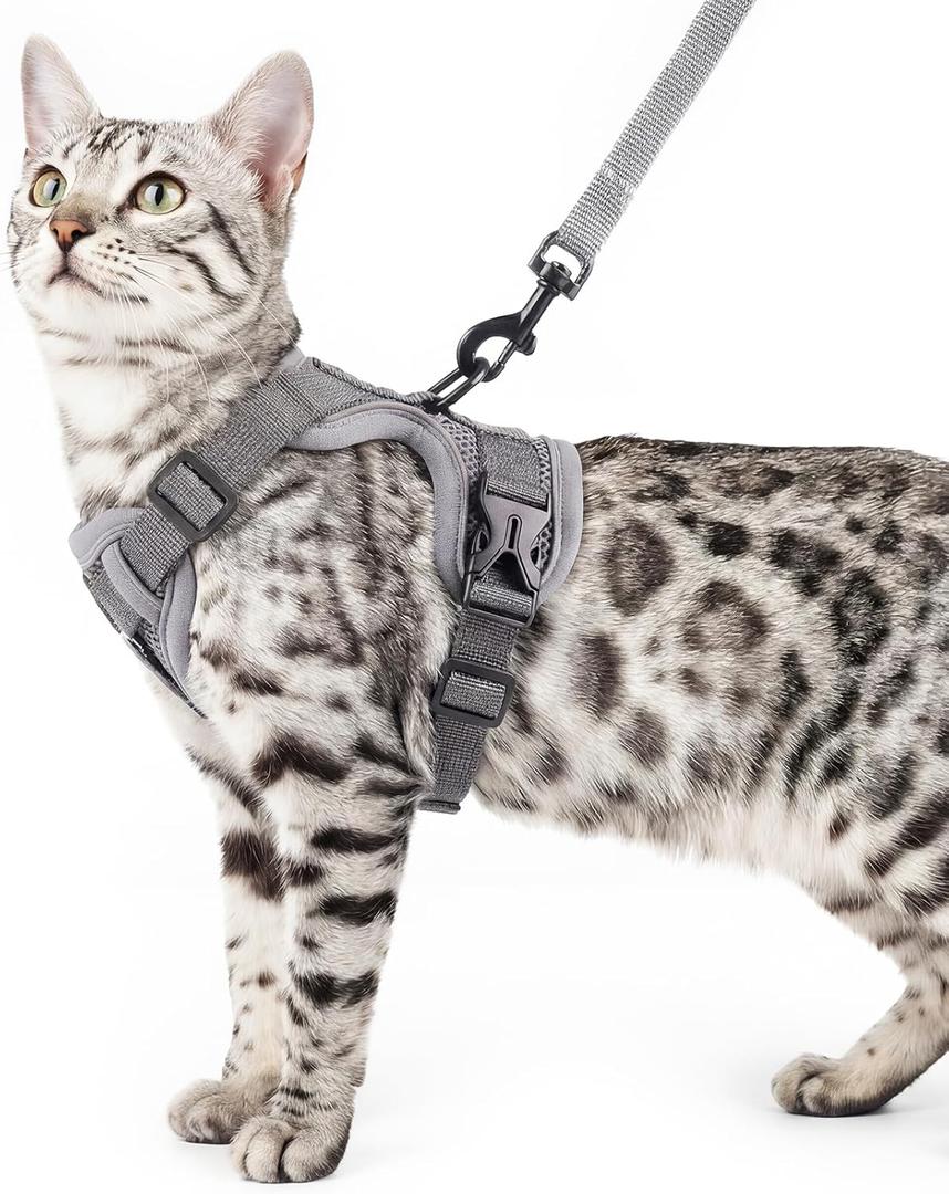 Cat Harness and Leash Set Escape Proof Tactical Medium Kitten Harness Emotional Support Cat Vest, Grey, M