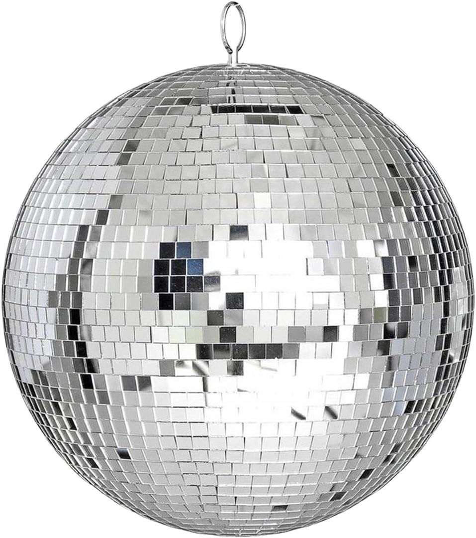 Large Disco Ball - 16 Inch Cool Mirror Ball, Giant Discoball, Super Big Disco Ball for Party Designs, Weddings, Home Decor, Silver Hanging Disco Ball