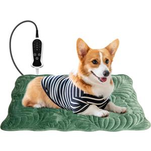 Pet Heating Pad for Cats Waterproof 9 Gears and time Settings Switch, Adjustable Heated Cat Bed, Adding Wire Rope Wires Cat Warming (22.0" L x 18.0" W x 0.5" Th, Green)