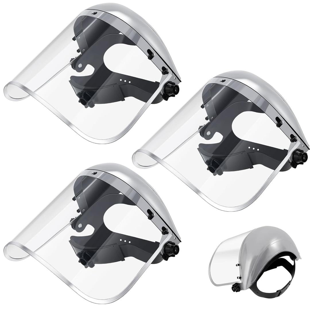 3 Pack Safety Face Mask Shield for Grinding Clear Full Face Impact Resistant Safety PET Full Impact Resistant Mask Shield for Work Construction Cutting (Clear PET,Grey)