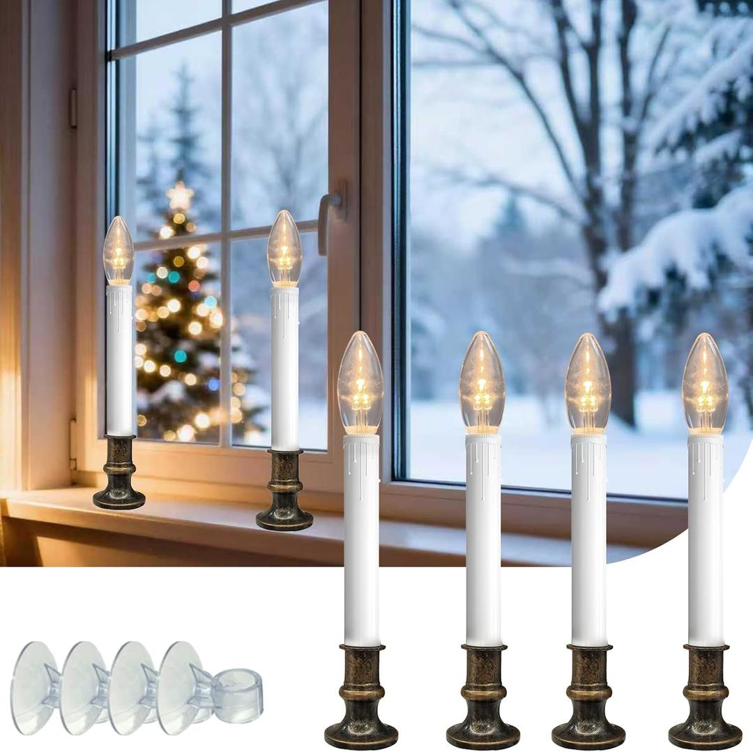 1 Light Christmas Electric Window Candles, 2 Pack Electric Window Candles with 4 C7 Clear Bulbs(2 Spare), UL Listed Plug in Electric for Christmas, Weddings Table Decorotions