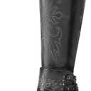 Rollda Cowboy Boots for Women, Cowgirl Boots Knee High, Ladies Tall Western Boots Rounded Toe Chunky Heel Pull on Zipper for Country Concert Party Women Boots (9, Black)