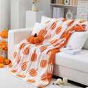 Fall Throw Blankets and Pillow Set Include Pumpkin Double Sided Flannel Blanket 50 x 60 Inch and Pumpkin Plush Throw Pillows Cushion for Couch Sofa Bed Home Decorations (White and Orange)
