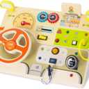 Montessori Busy Board for Toddlers Baby Busy Board Car Steering Wheel Wooden Sensory Board Travel Toys for Fine Motor Skill Gift for 3+ Years Old Boys Girls Christmas Birthday Parents