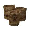 Seagrass Handmade Decorative and Functional Storage Basket Woven Basket Organizer with Handles, Set of 3 Basket for Storage