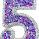 K-pop Music Number 5 Birthday Candle Glitter Purple Silver Cake Topper for Kpop Music Themed Birthday Party Decorations