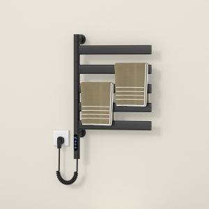 Smart Rotating Heated Towel Rack for Bathroom Black, VOKIM 5-Bar Wall-Mounted Electric Towel Warmer with Swivel Bars, Stainless Steel, IPX4
