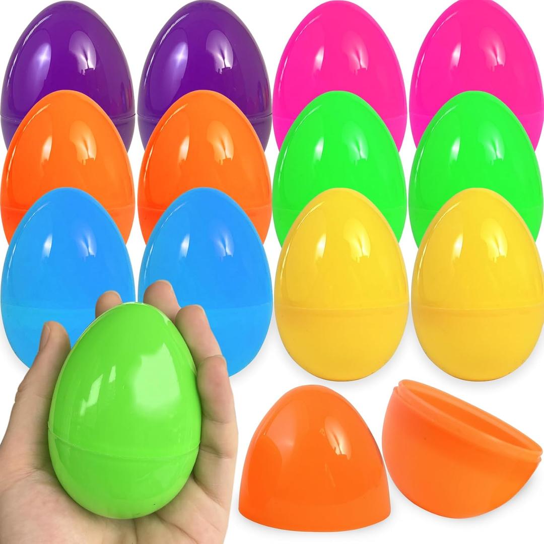 UOUYOO Empty plastic eggs 3.4 inch unfilled plastic Easter eggs for Easter Egg Hunt Suprise Egg Stuffers Filler Easter Decorations 12Pcs