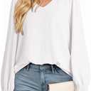 Dokotoo Womens Fall Fashion 2025 Business Casual V Neck Long Sleeve Lace Trim Tops with Smocked Cuffs Loose Blouses (White, S)