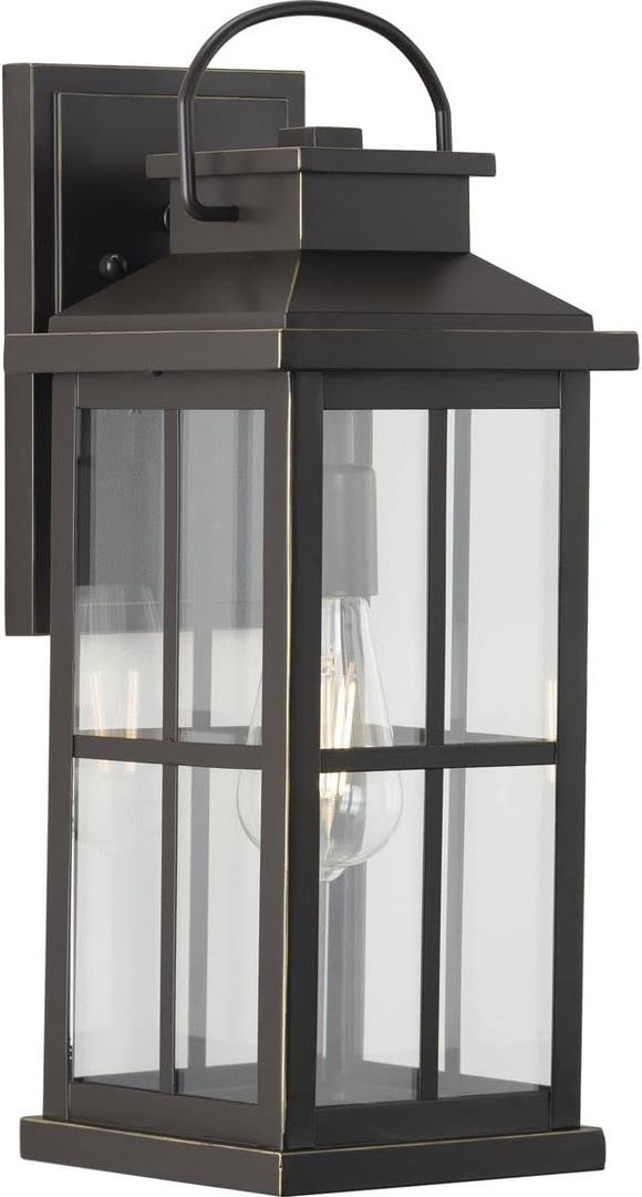 Progress Lighting Williamston Collection 1-Light Clear Glass Antique Bronze Farmhouse Outdoor Large Wall Lantern Light, 18.00x7.00x8.12