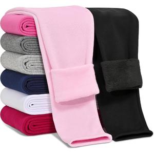 Girls Fleece Lined Leggings Cotton Kids Winter Warm Leggings Thick Thermal Tights Pants (10-12 Years, Black, Light Pink)