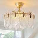 20 Inch Gold Crystal Fandelier Ceiling Fan with Light, Mid Century Gold Fandelier Ceiling Fans with Lights Remote Control, French Country Chandelier with 6 Speeds for Bedroom, Nursery, Living Room