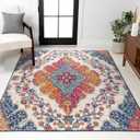 JONATHAN Y Boho Vintage Blue/Multi Indoor Area Rug, 5x8, Bohemian Flair Medallion, Floral Easy-Cleaning High Traffic for Living Room, Bedroom, Kitchen, Pet-Friendly, Non-Shedding (BMF106A-5)