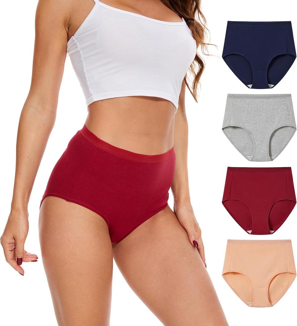 5 x HATSURE Women High Waisted Cotton Underwear Panties Soft Stretch Lace Waistband Full Coverage Ladies Briefs Multipack (XXXL)