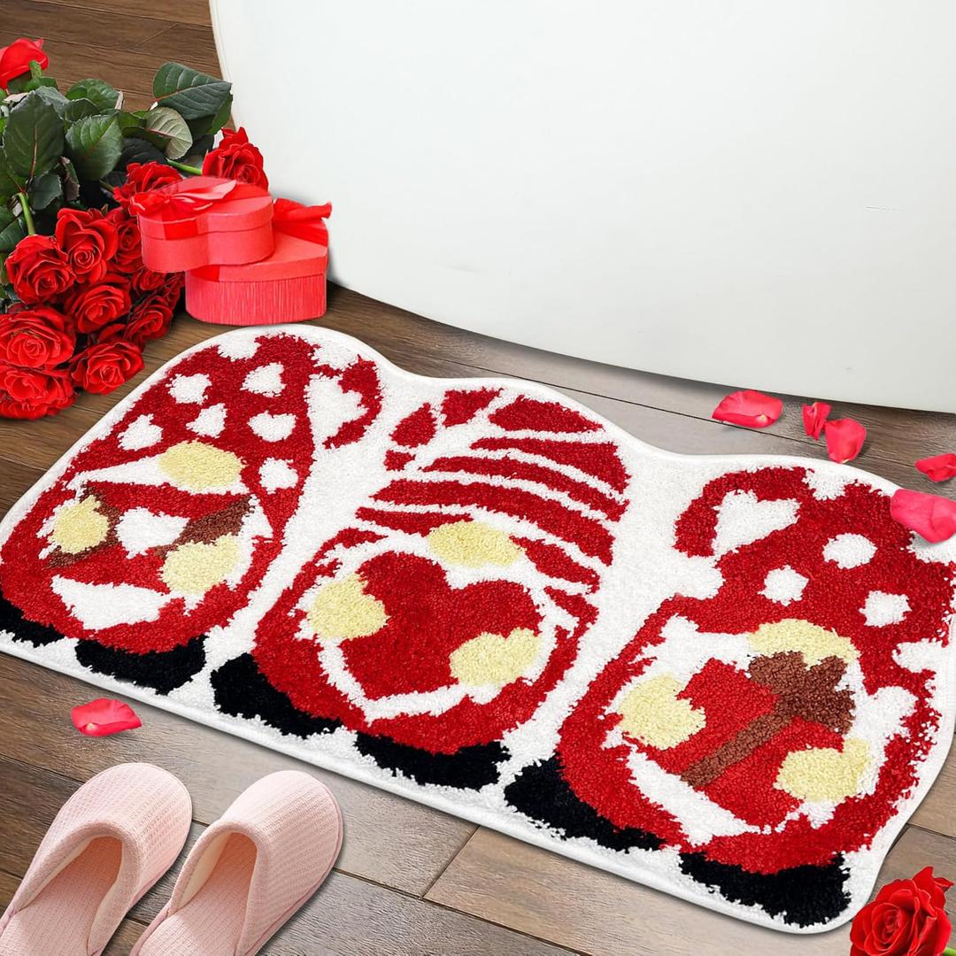 Hexagram Valentines Day Bathroom Rug, Valentines Day Bathroom Decor, Gnomes Bath Mat Decorations, Farmhouse Soft Non Slip Washable mat 16x31 Inches