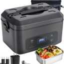 Cordless Electric Lunch Box for Adults, Heated Lunch Box Battery Powered with 5 Side Heating, Portable Food Warmer with 5.5 Cups Removable Container, Self-Heating Food Warmer for Work, GreyBlack