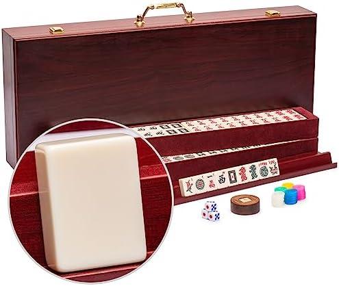 Yellow Mountain Imports American Mahjong Set, The Classic - with 166 Tiles, Vintage Rosewood Veneer Case, and Other Mahjong Accessories