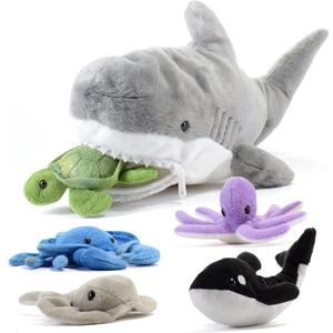 PREXTEX Plush Toy Shark Stuffed Animal with 5 Sea Animals - Shark Plush Toy with Turtle, Whale, Octopus, Stingray, Crab - Giant Stuffed Animals for Kids Aged 3 and Up - Fun Gift for Sea Animal Lovers
