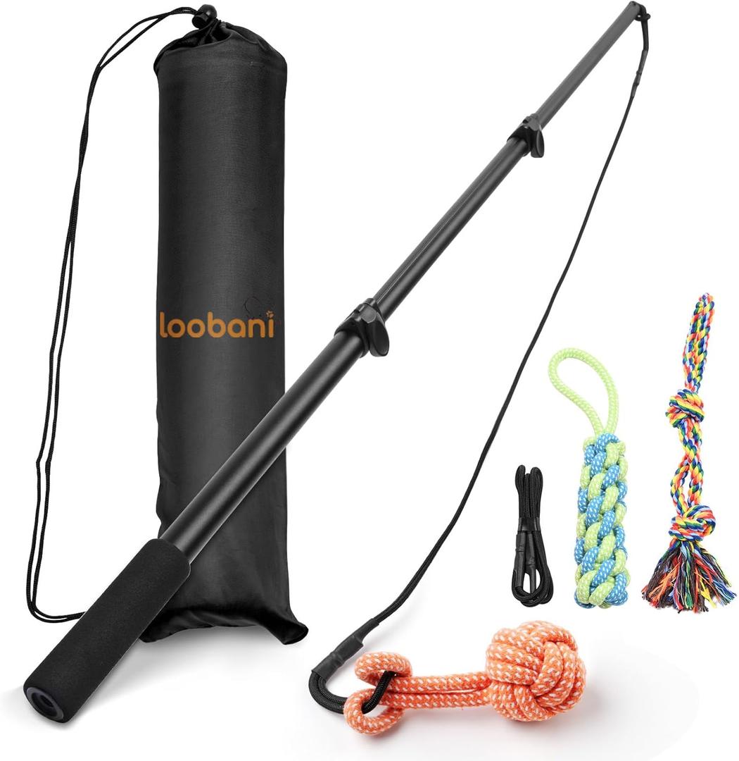 LOOBANI Flirt Pole for Dogs - Chase & Tug of War, Interactive Toys & Extendable Teaser Wand for Small Dogs Training & Exercise (POLE-40 Inch)
