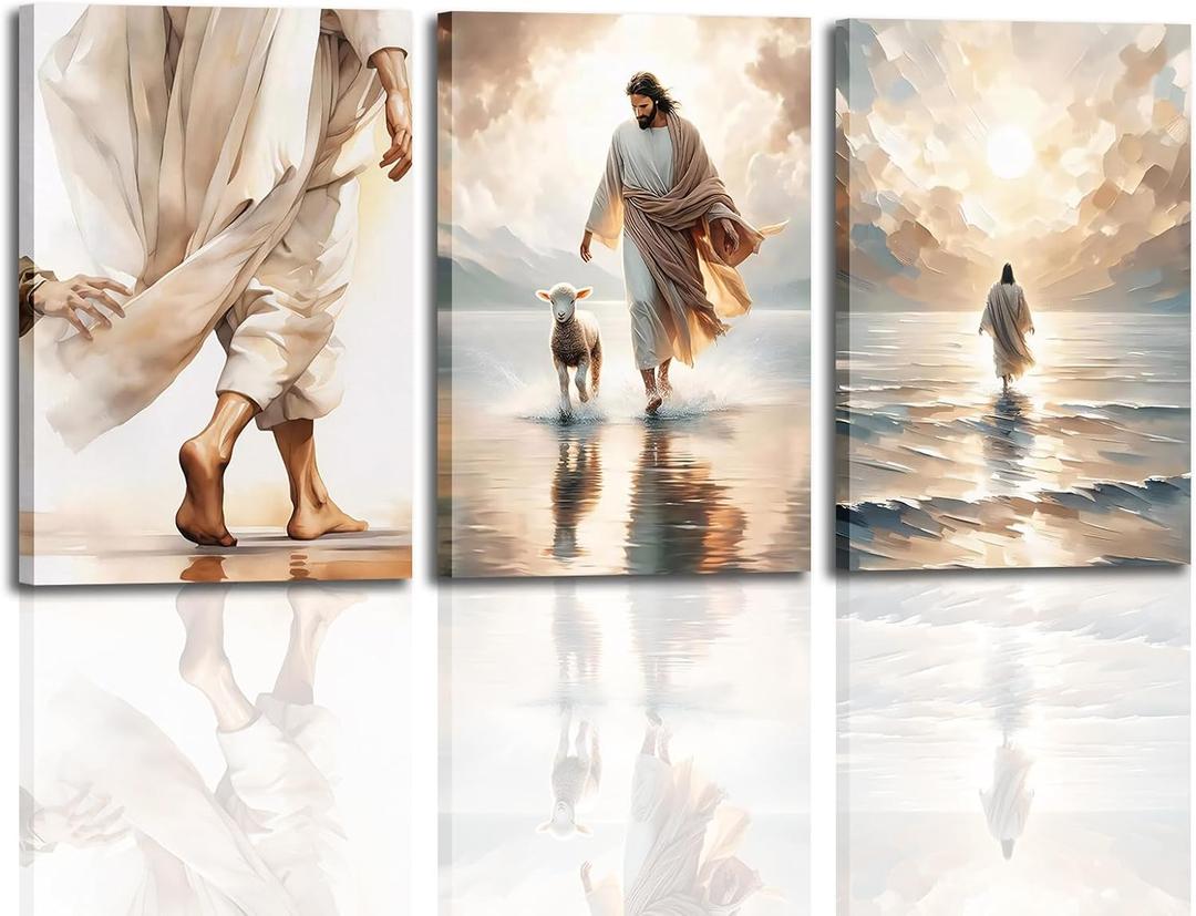 3Pcs Framed Christian Wall Art Jesus Decor Christ Religion Canvas Wall Decor Jesus Art Pictures Posters Prints Religious Paintings Room Decor for Church Prayer Room Christian Hospitals16x24in
