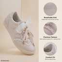 Women's Lace Detail Casual Sneakers | Elegant Ribbon Lace-Up with Cushioned Arch Support, Breathable Knit & Lightweight Thin Sole for All-Day Comfort Walking