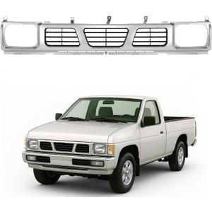 Front Grille Compatible with 1994 Nissan D21 XE 1993 1994 Nissan D21 Base SE 1995-1997 Nissan Pickup Base SE XE Replacement for 6231055G10 NI1200116 Chrome Bumper Grill Plastic(ABS) Silvery