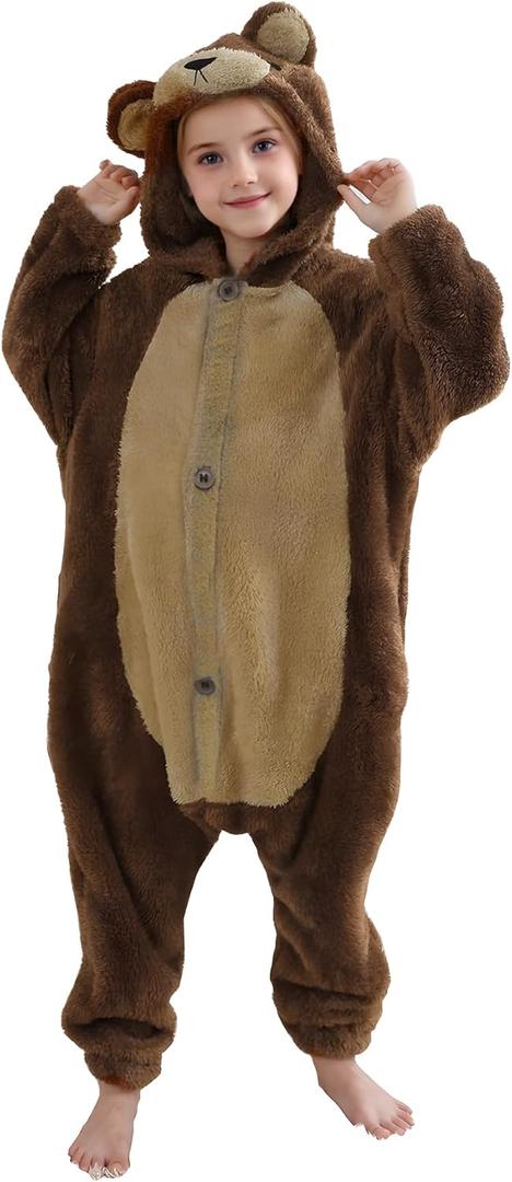 Kids Onesie Animal Costume Christmas Costumes Unisex One Piece Cosplay Suit for Boys and Girls (Brown, M)
