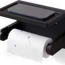 Toilet Paper Holder with Phone Shelf,Bamboo Wall Mounted Tissue Roll Holder for Bathroom(Black) (1 PC)