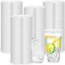 Hortsun 500 Count 98mm Clear PET Plastic Flat Lids with Straw Slot Fits 16, 20, 24 oz Cups Disposable Plastic Transparent Cup Lids for Iced Coffee Milkshake Ice Cream Office Home Travel Supplies (3.9 inch)