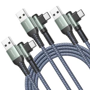 AINOPE Type C Cable [3-Pack, 6.6FT] Right Angle, 3.1A USB Type C Cable Fast Charging, Nylon Braided Type C Charging Cable Fast Charger