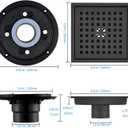 6 Inch Square Shower Drain with Flange,Matte BlackQuadrato Pattern Grate Removable,Food-Grade SUS 304 Stainless Steelwith Hair Strainer