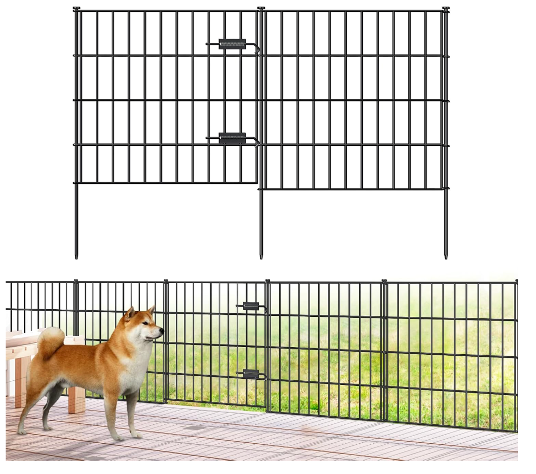 Metal Garden Fence with Gate 28 in x 23.3 ft, Dog Fence Outdoor for Yard