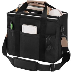 JIECH Canvas Tote Bag with Multi Pockets Crossbody Tote Bag for Women Bible Handbag Everything Tote Bags with Compartments (X-Large, 02 Black)