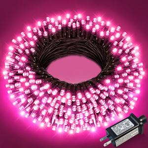 Pink Christmas Lights Outdoor, 66FT 200 LED String Lights for Outside Waterproof with 8 Modes, Plug in Connectable Fairy Light for Indoor Bedroom Patio Yard Wedding Party Holiday Decorations
