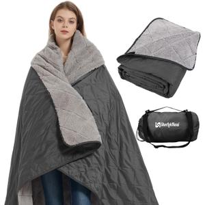 Outdoor/Indoor Sherpa Blanket, Oversized Waterproof Stadium Blanket for Cold Weather. Warm, Soft, Portable, Great for Stadium, Sports Events, Camping, Indoor - 82x56in., Dark Gray